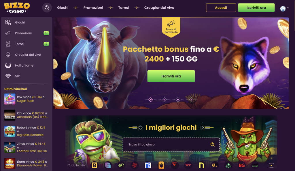 Image of Bizzo Casino website