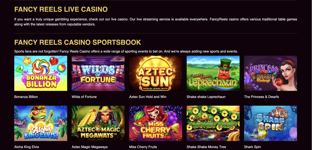 Image of Fancy Reels Casino website