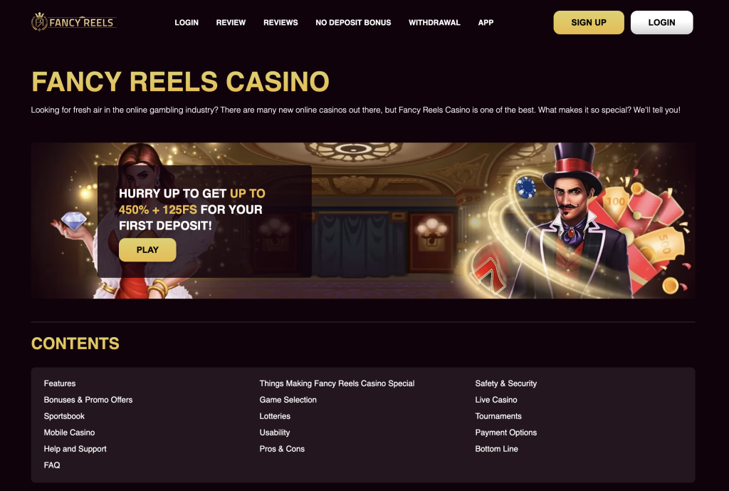 Image of Fancy Reels Casino website