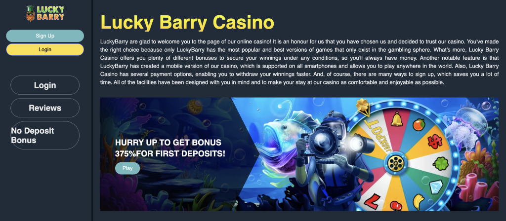 Image of Lucky Barry Casino website