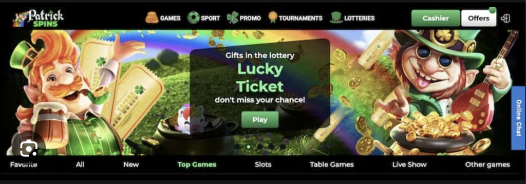 Image of Patrick Spins Casino website