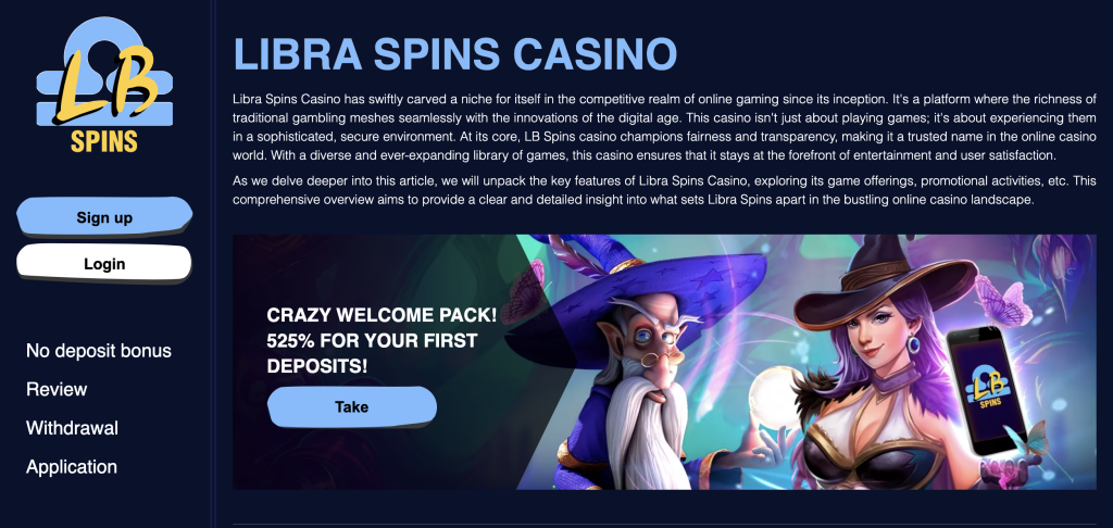 Image of Libra Spins Casino website